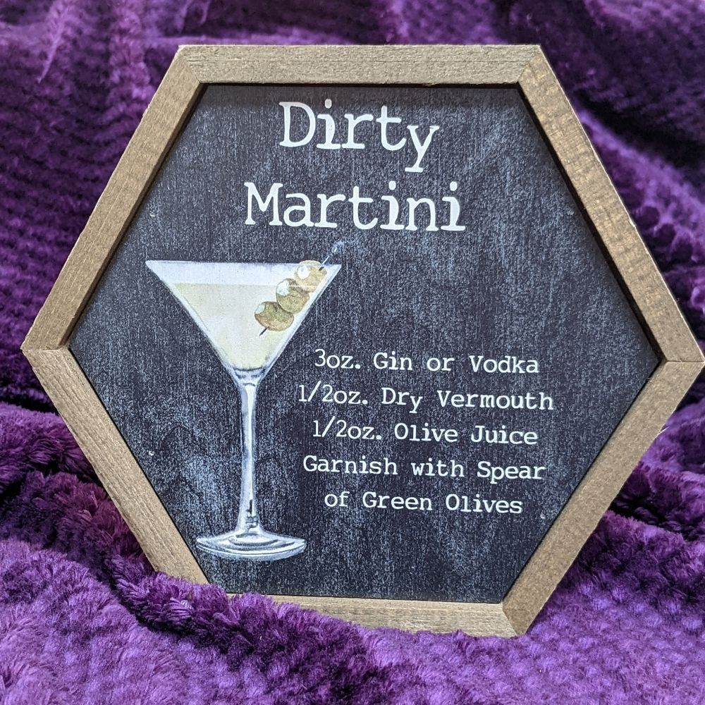 Dirty Martini Recipe Sign Wooden Frame Sign Decor Desk Wall